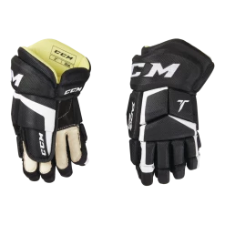 CCM Tacks 202 Junior Hockey Gloves, 12-in, Black & White