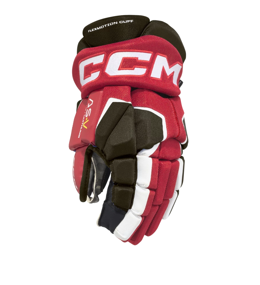 CCM Tacks AS5 Hockey Gloves, Junior, Black/Red/White